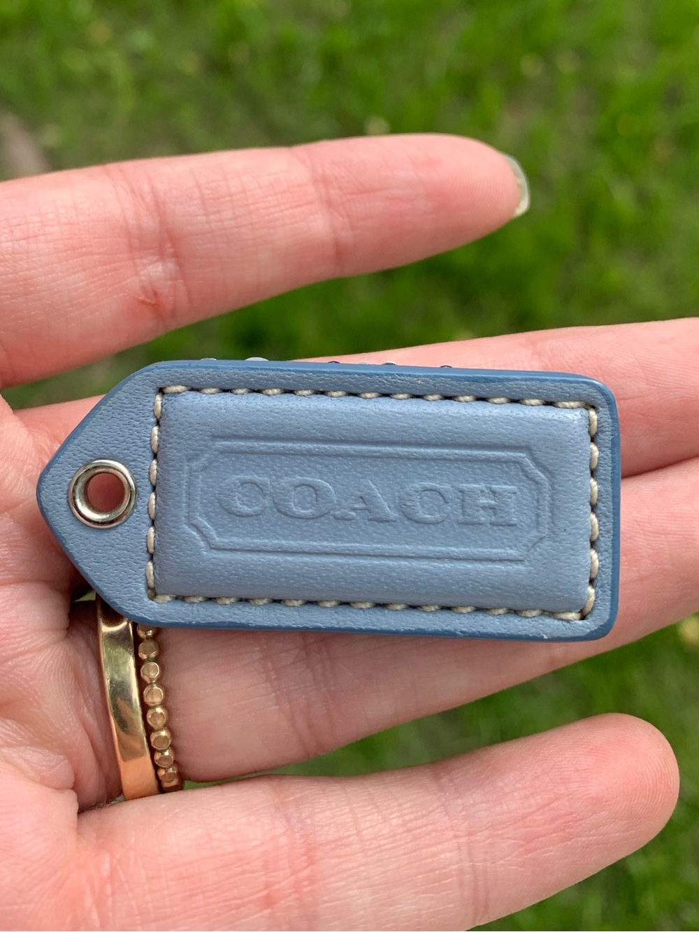 Coach Baby Blue 2” Hangtag with Blue Glass Rhinestones, Pearl and Gold accents - Picture 8 of 11